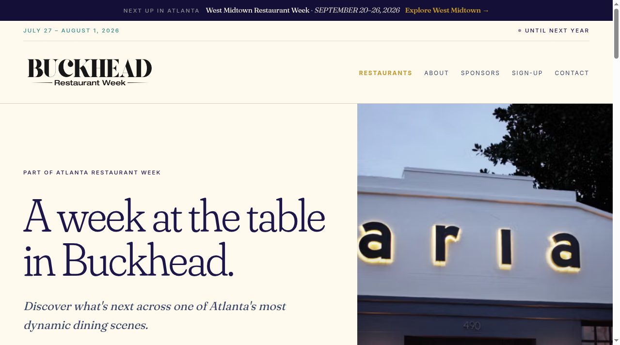 Homepage of buckheadrestaurantweek.com